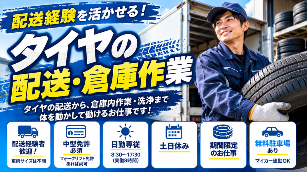 タイヤの配送から倉庫内の入出庫・洗浄まで！体を動かして働きたい方におすすめのお仕事